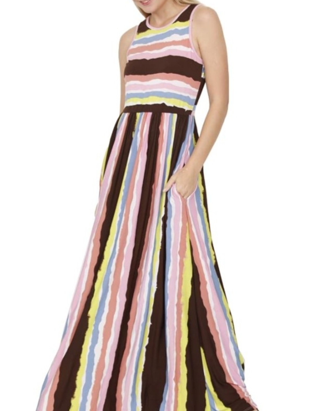 🌼B2G1🌼 Egs Striped Pastel Maxi Dress with Pockets NWOT